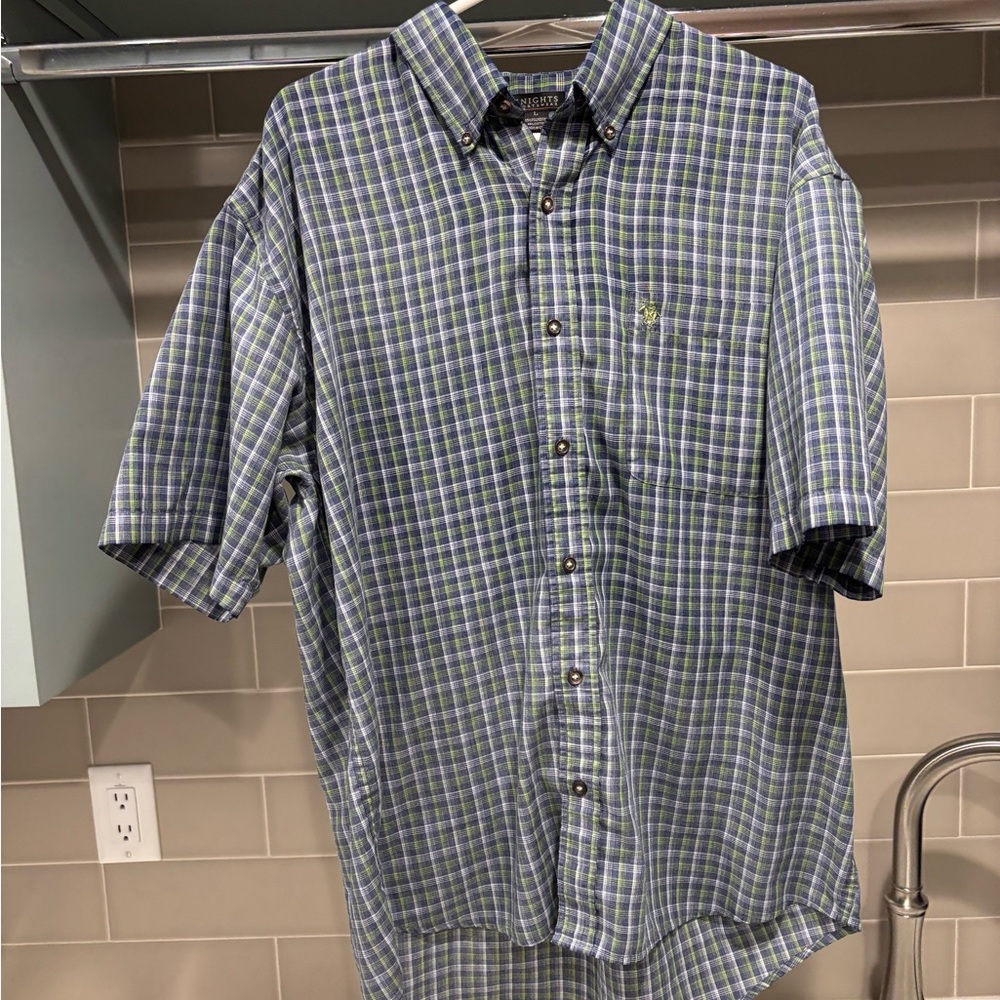 Y2K Knights Sportswear Striped Button Down Short Sleeve Shirt Size L Loose Fit